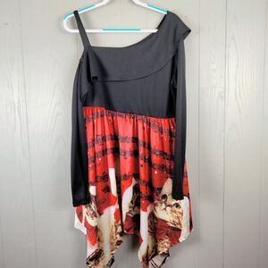 Rose Gal Christmas Cat Dress 1X 16 Black Kittens Holiday Party Sexy Off Shoulder